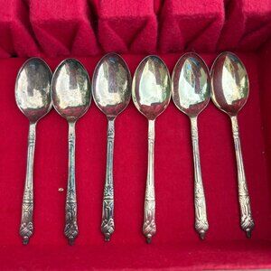Set Of 6 Vintage EPNS Sheffield England Teaspoons With Ornate Handles 4.5" Silve
